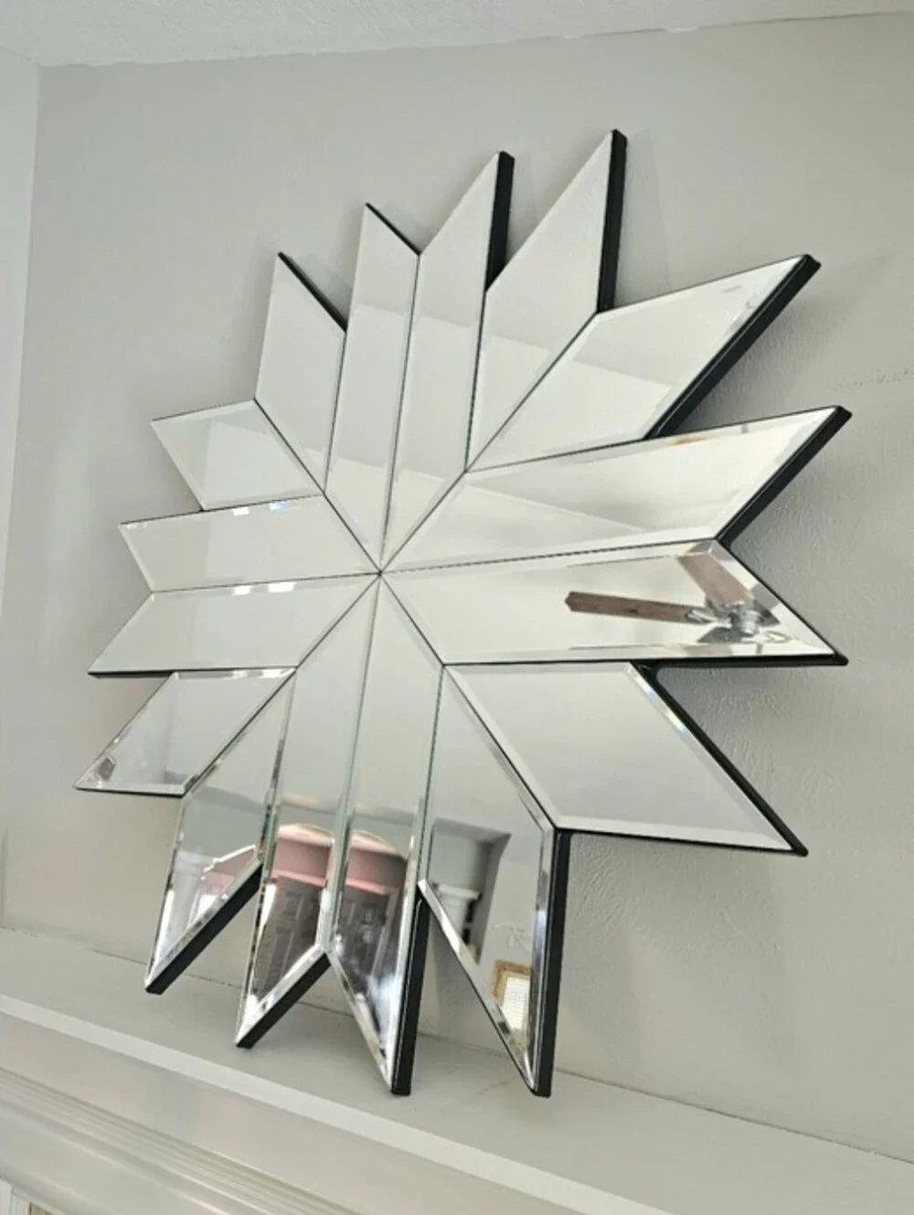 Vintage Windsor Art Deco Beveled Glass Snowflake/Starburst Accent Wall Mirror